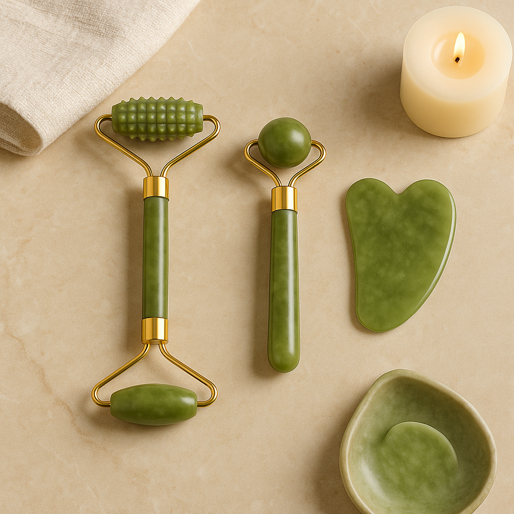 Gua Sha Stone & Jade Roller Set